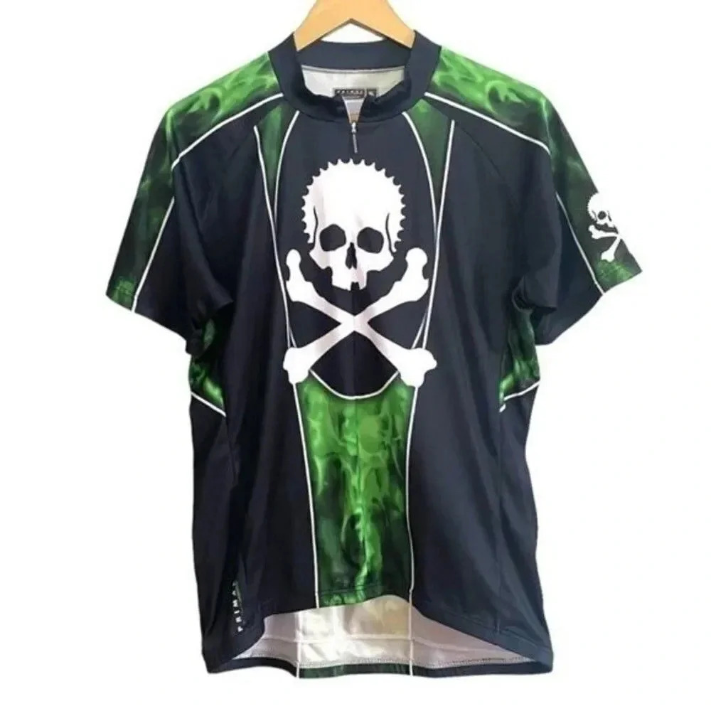Primal Cycling Jersey Black Skull Green Flames